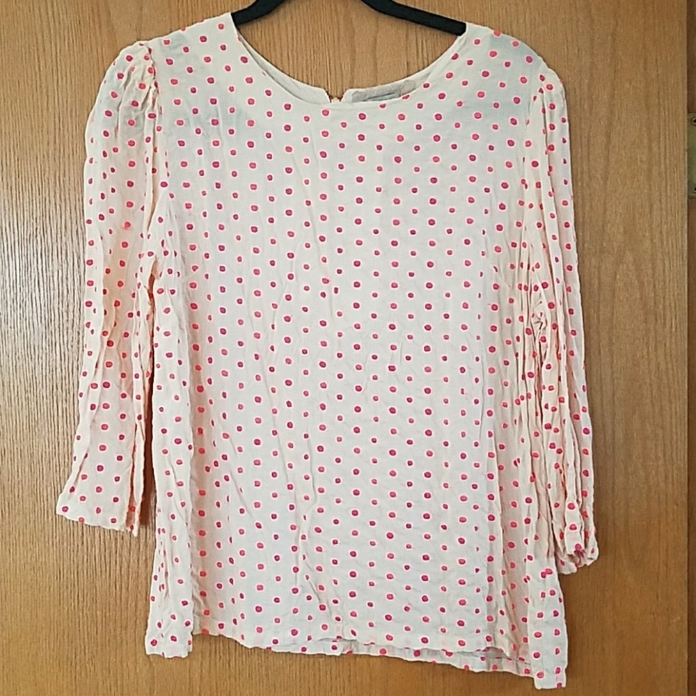 Anthropologie Isato embroidered neon dots blouse L
